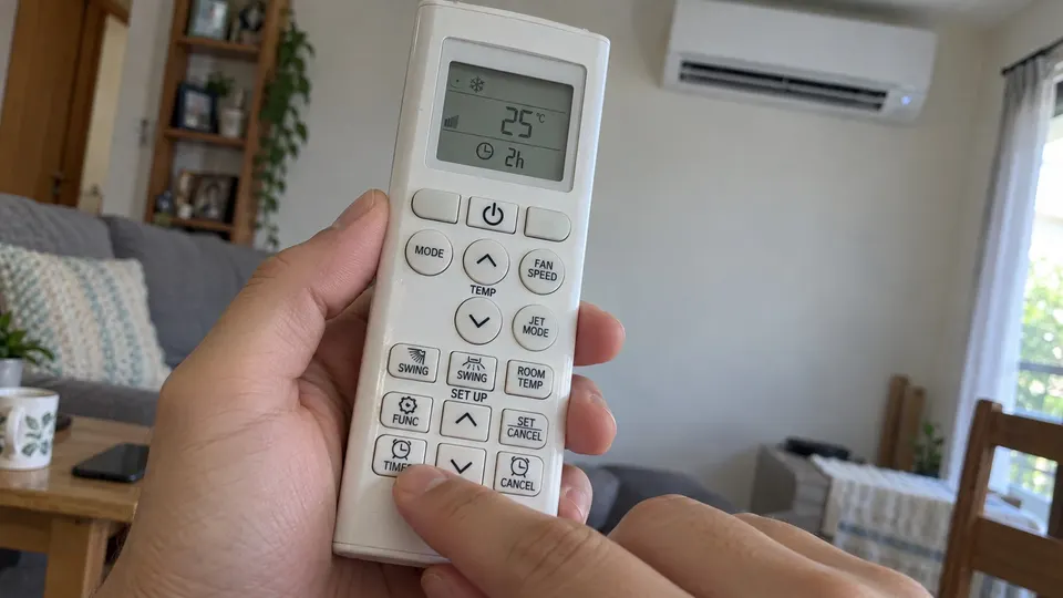 Hand setting a timer on an LG-style remote with TIMER and SET CANCEL buttons