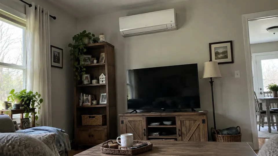 Closed wall mini split in a quiet ordinary living room