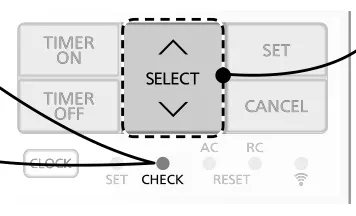 Close-up of the Panasonic manual drawing showing CHECK and the code-selection control