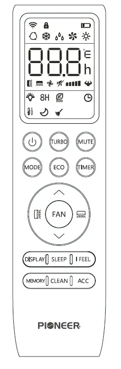 Official Pioneer RC410TG controller drawing showing its screen and button layout